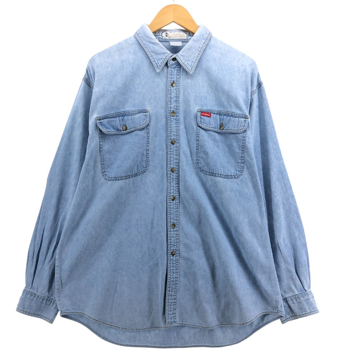 90'S Columbia long sleeve denim shirt, made in USA, men's XL size, vintage unclear Blue type light blue Vintage Second Hand