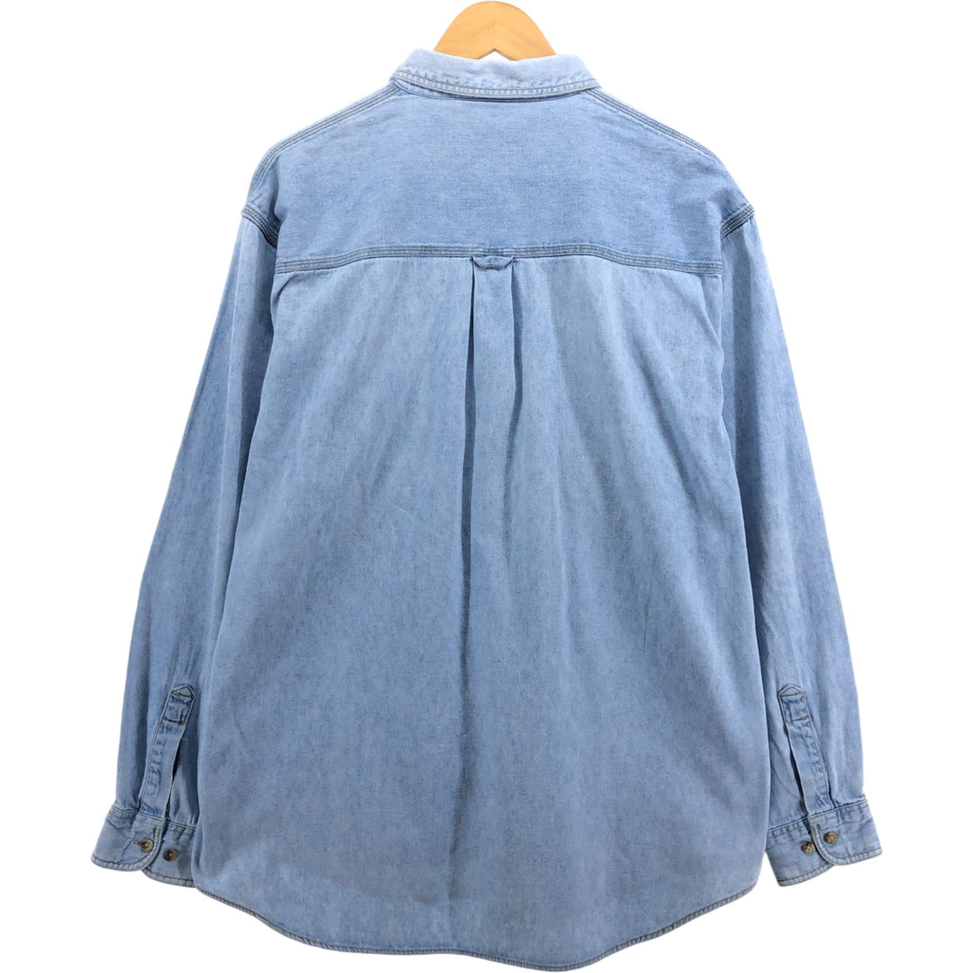 90'S Columbia long sleeve denim shirt, made in USA, men's XL size, vintage unclear Blue type light blue Vintage Second Hand