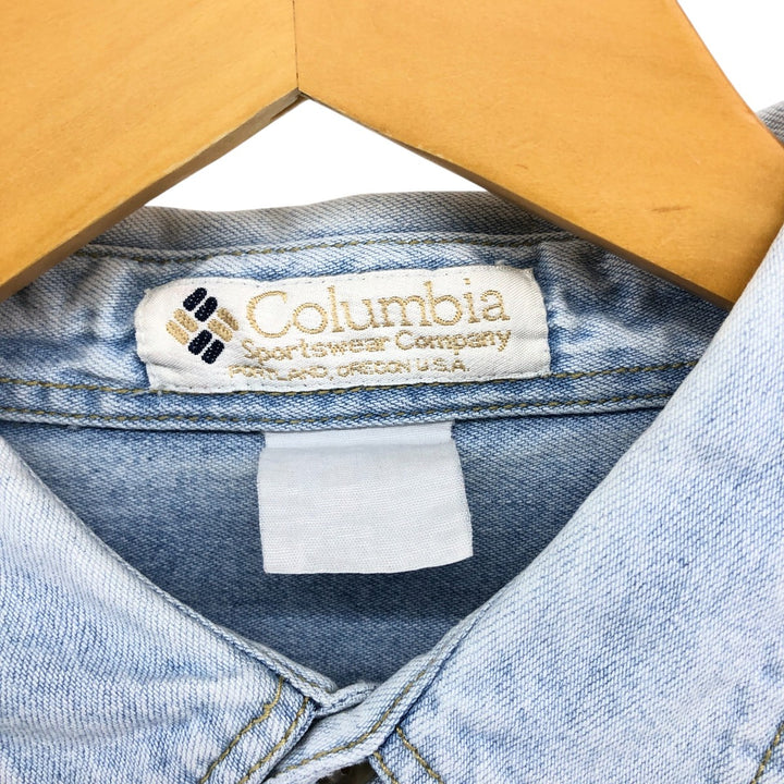 90'S Columbia long sleeve denim shirt, made in USA, men's XL size, vintage unclear Blue type light blue Vintage Second Hand