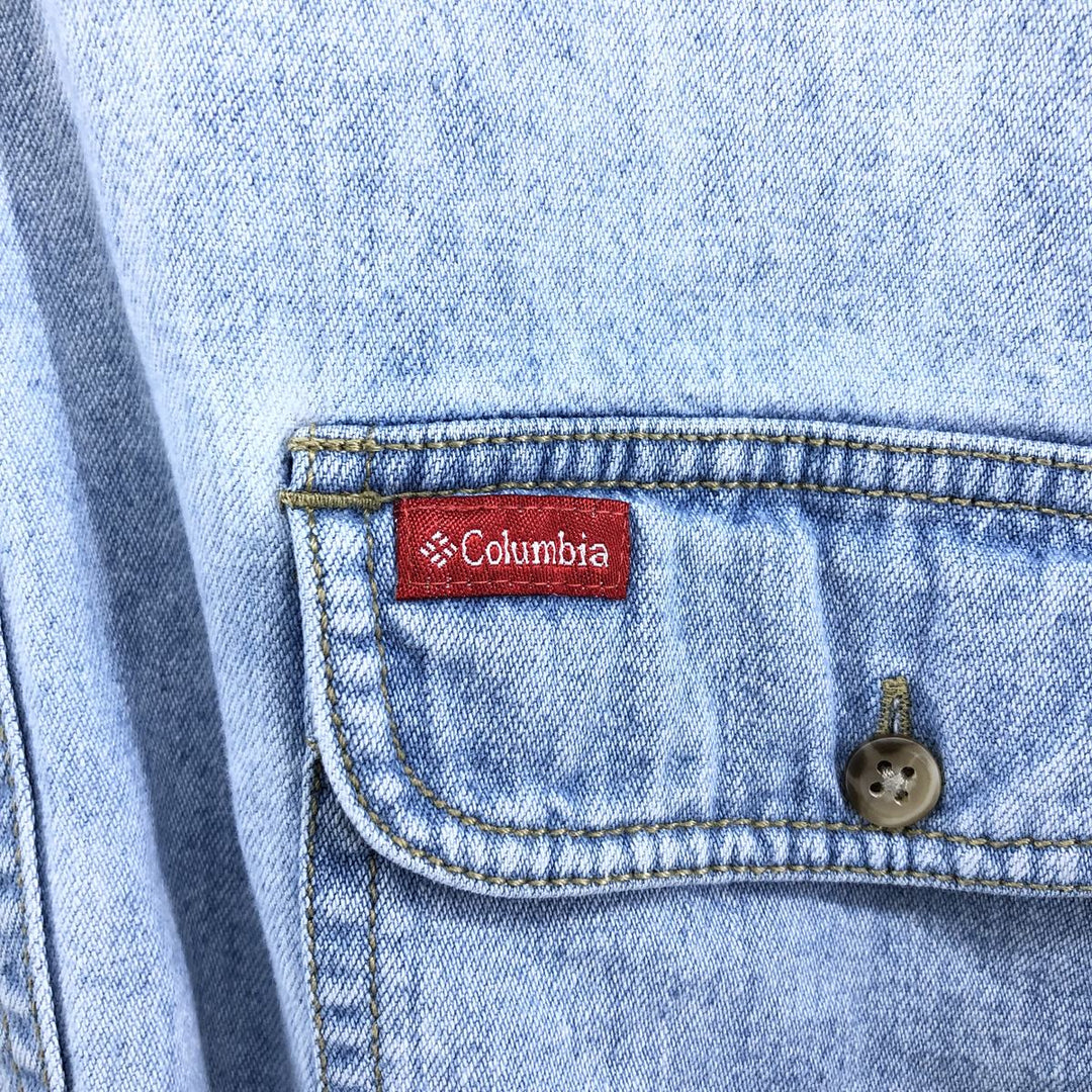 90'S Columbia long sleeve denim shirt, made in USA, men's XL size, vintage unclear Blue type light blue Vintage Second Hand