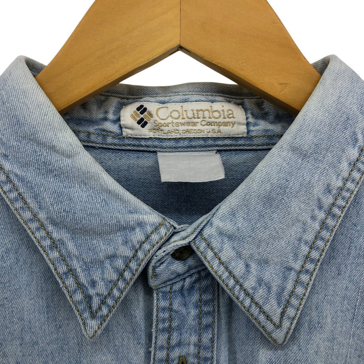 90'S Columbia long sleeve denim shirt, made in USA, men's XL size, vintage unclear Blue type light blue Vintage Second Hand