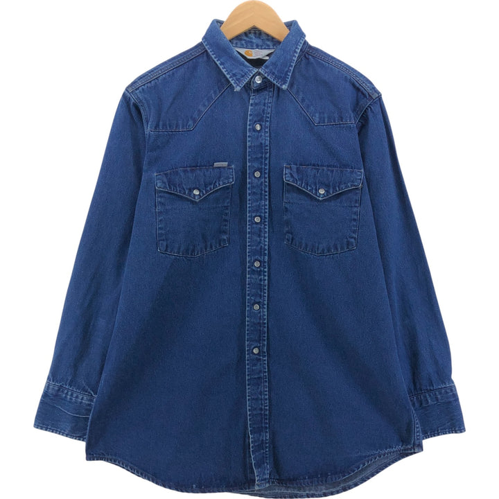 90'S Carhartt Long Sleeve Denim Western Shirt, Men's XL unclear blue type Vintage Second Hand