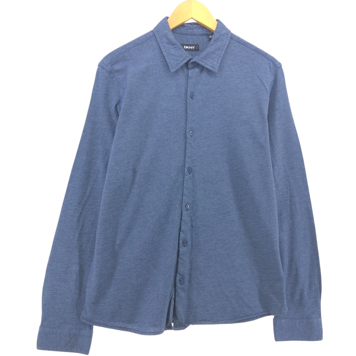 DKNY long-sleeved cotton shirt, size L, men's cotton navy blue type Vintage Second Hand