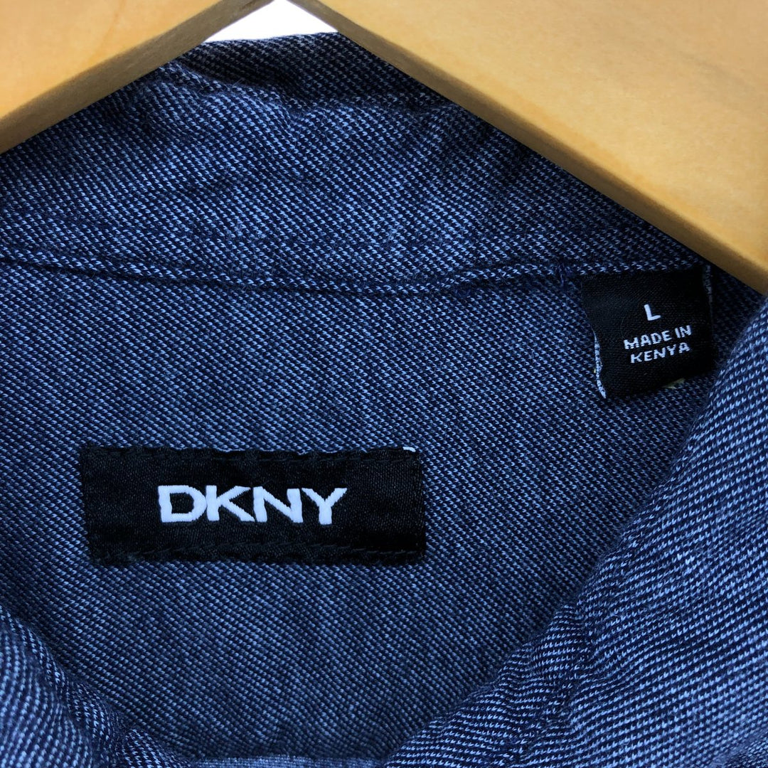 DKNY long-sleeved cotton shirt, size L, men's cotton navy blue type Vintage Second Hand