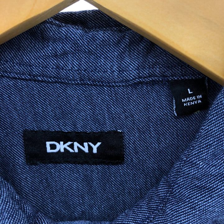 DKNY long-sleeved cotton shirt, size L, men's cotton navy blue type Vintage Second Hand