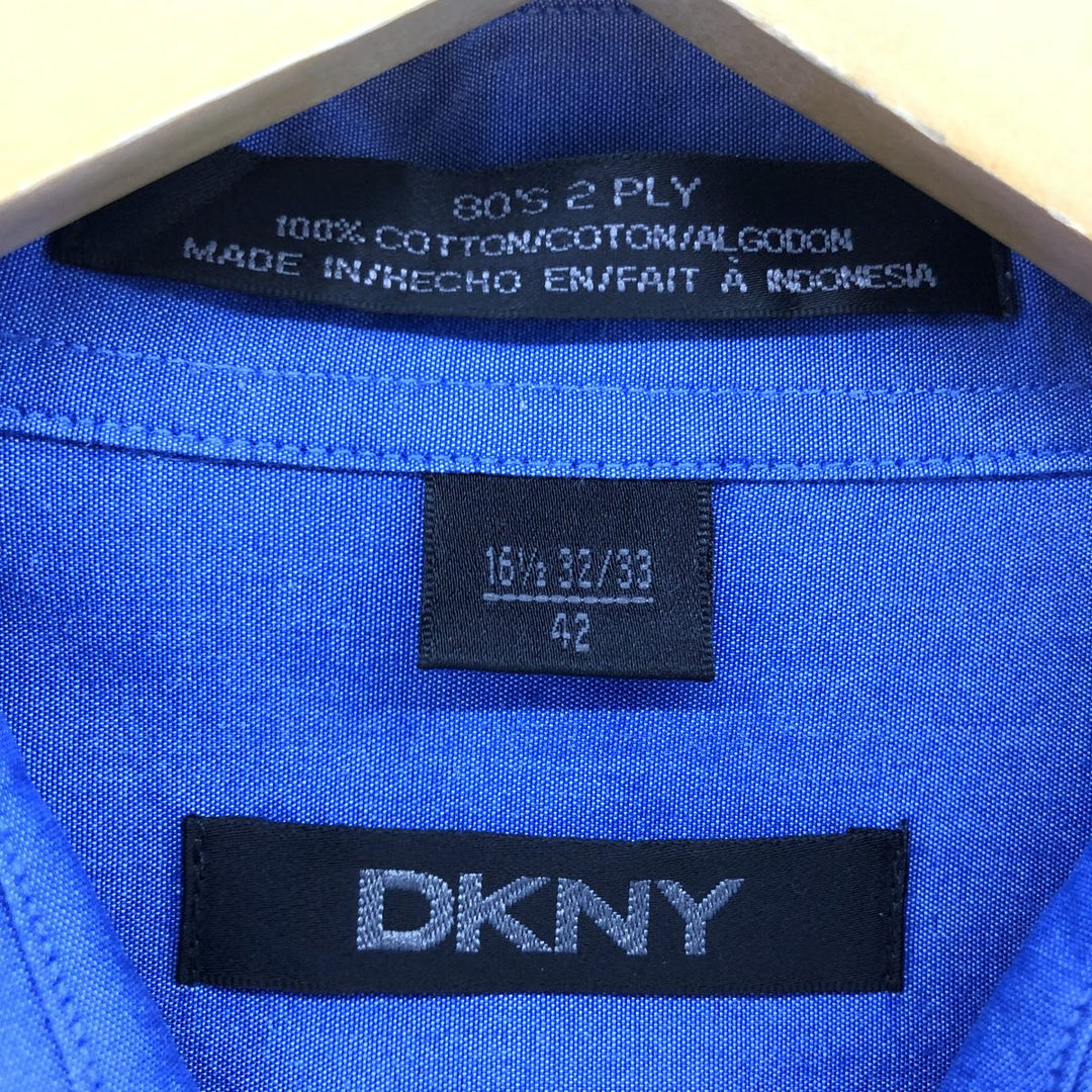 DKNY wide-collar long-sleeved cotton shirt, men's size XL cotton blue type Vintage Second Hand