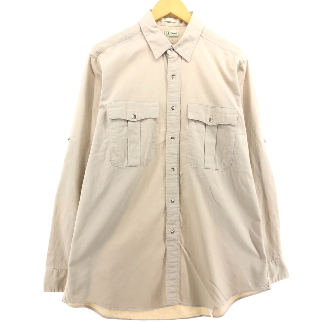 Vintage LLBean long-sleeved cotton shirt from the 1980'S to 1990s, made in the USA, size L. cotton Beige type Vintage Second Hand