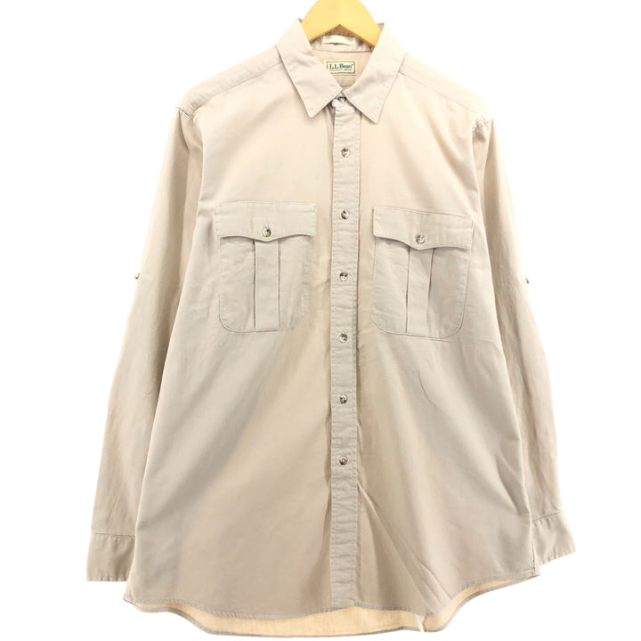 Vintage LLBean long-sleeved cotton shirt from the 1980'S to 1990s, made in the USA, size L. cotton Beige type Vintage Second Hand