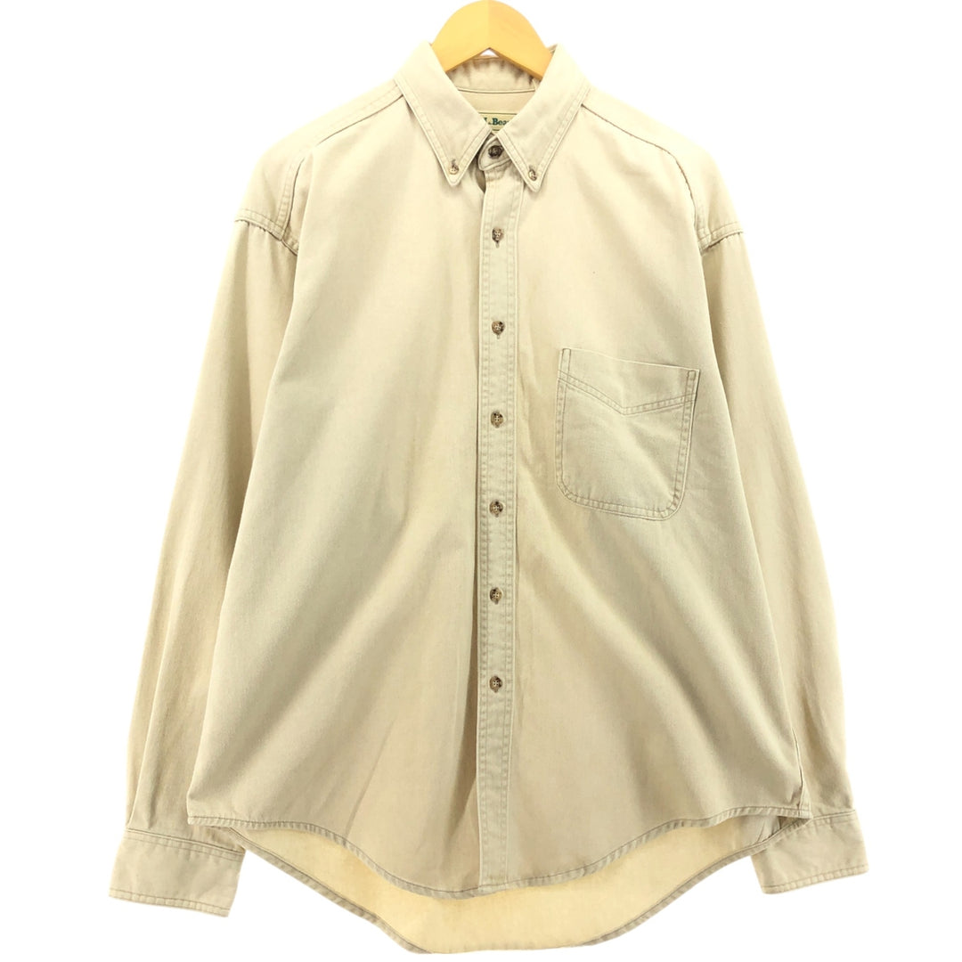 Vintage LLBean long-sleeved button-down shirt from the 1980'S to 1990s, made in Canada, size L. cotton Beige type Vintage Second Hand