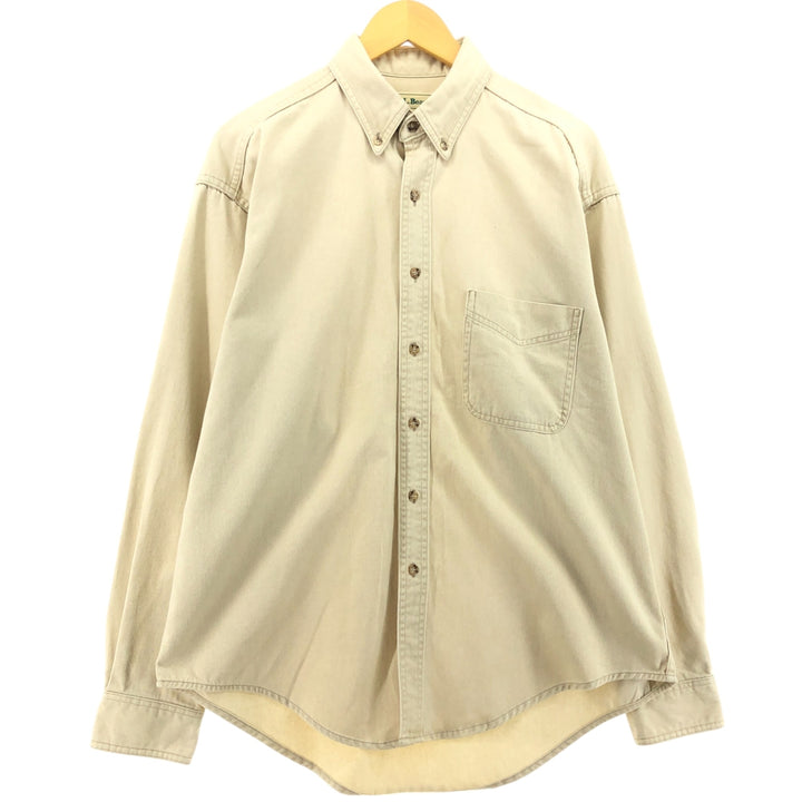 Vintage LLBean long-sleeved button-down shirt from the 1980'S to 1990s, made in Canada, size L. cotton Beige type Vintage Second Hand
