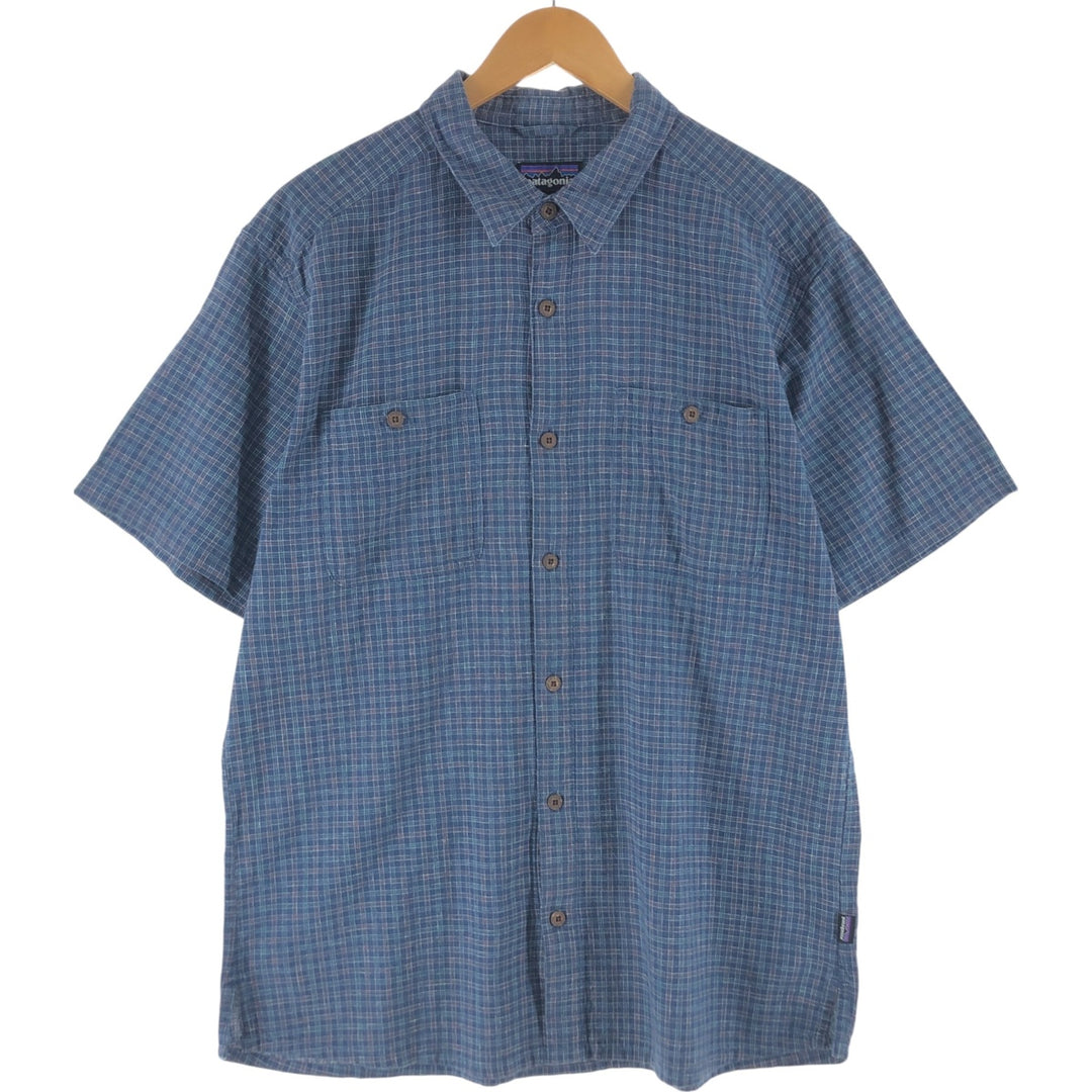 Patagonia 53139SP23 Short Sleeve Hemp x Cotton Check Shirt Box Shirt Men's L Size Organic cotton Navy blue Vintage Second Hand
