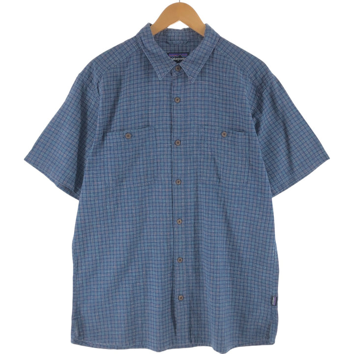 Patagonia 53139SP23 Short Sleeve Hemp x Cotton Check Shirt Box Shirt Men's L Size Organic cotton Navy blue Vintage Second Hand