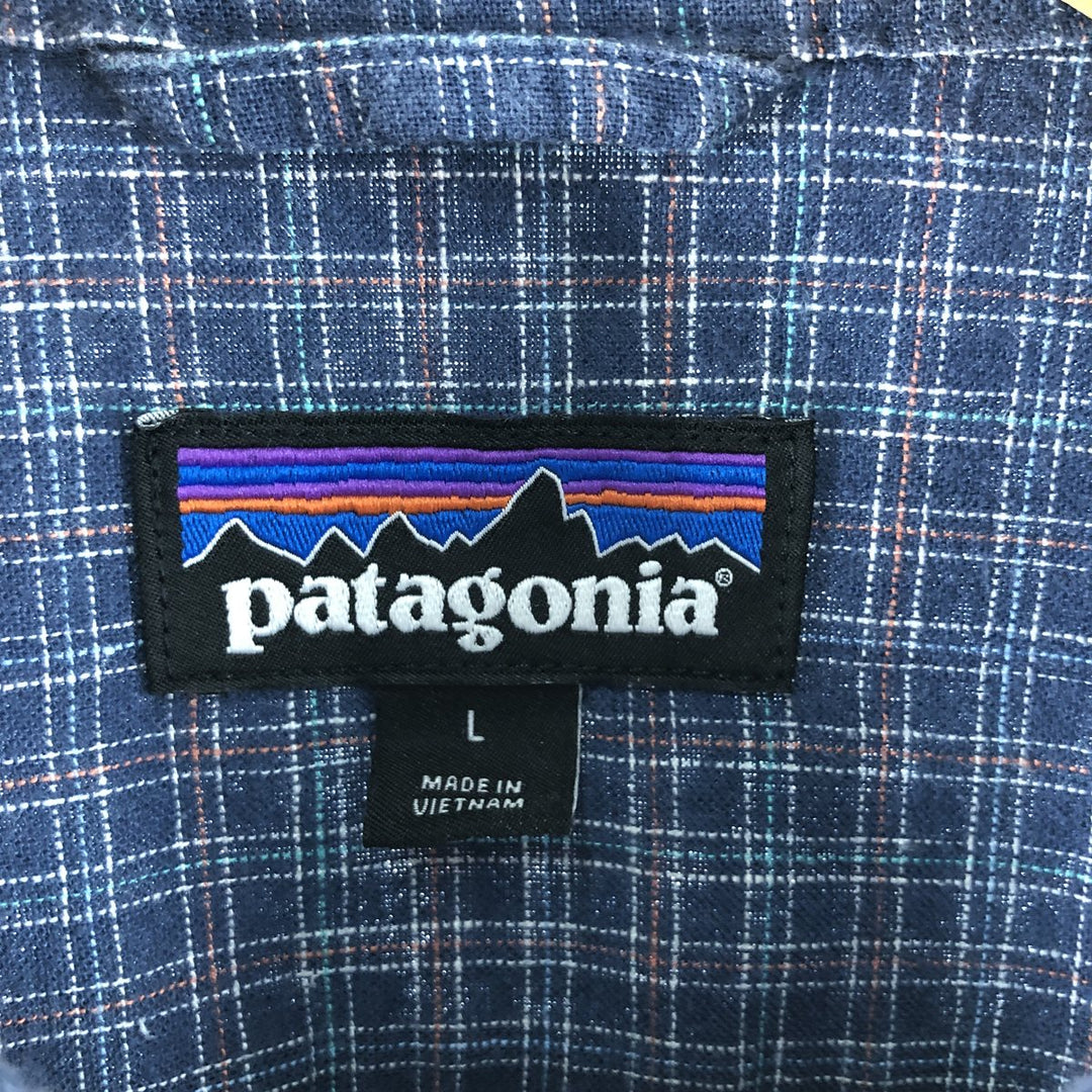 Patagonia 53139SP23 Short Sleeve Hemp x Cotton Check Shirt Box Shirt Men's L Size Organic cotton Navy blue Vintage Second Hand