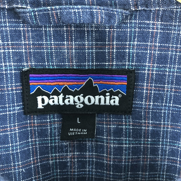 Patagonia 53139SP23 Short Sleeve Hemp x Cotton Check Shirt Box Shirt Men's L Size Organic cotton Navy blue Vintage Second Hand