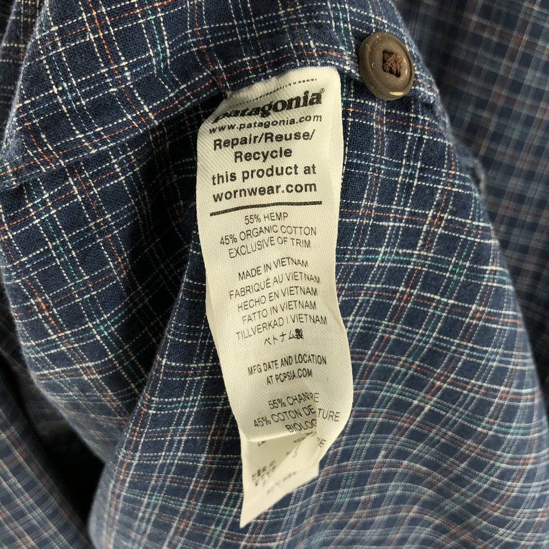 Patagonia 53139SP23 Short Sleeve Hemp x Cotton Check Shirt Box Shirt Men's L Size Organic cotton Navy blue Vintage Second Hand