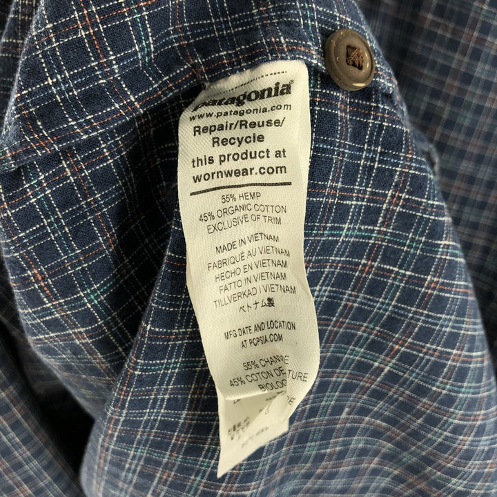 Patagonia 53139SP23 Short Sleeve Hemp x Cotton Check Shirt Box Shirt Men's L Size Organic cotton Navy blue Vintage Second Hand