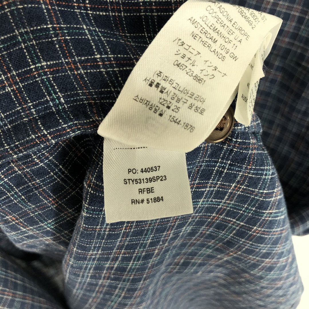 Patagonia 53139SP23 Short Sleeve Hemp x Cotton Check Shirt Box Shirt Men's L Size Organic cotton Navy blue Vintage Second Hand