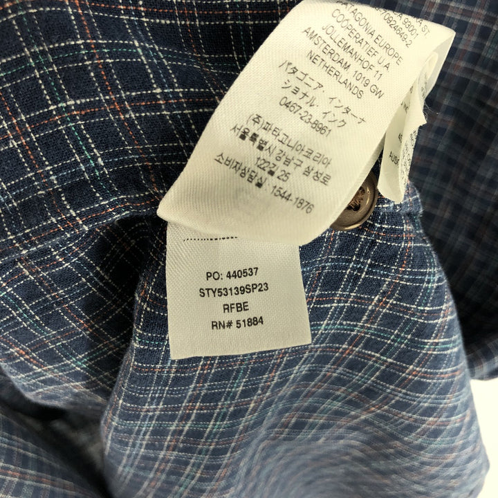 Patagonia 53139SP23 Short Sleeve Hemp x Cotton Check Shirt Box Shirt Men's L Size Organic cotton Navy blue Vintage Second Hand