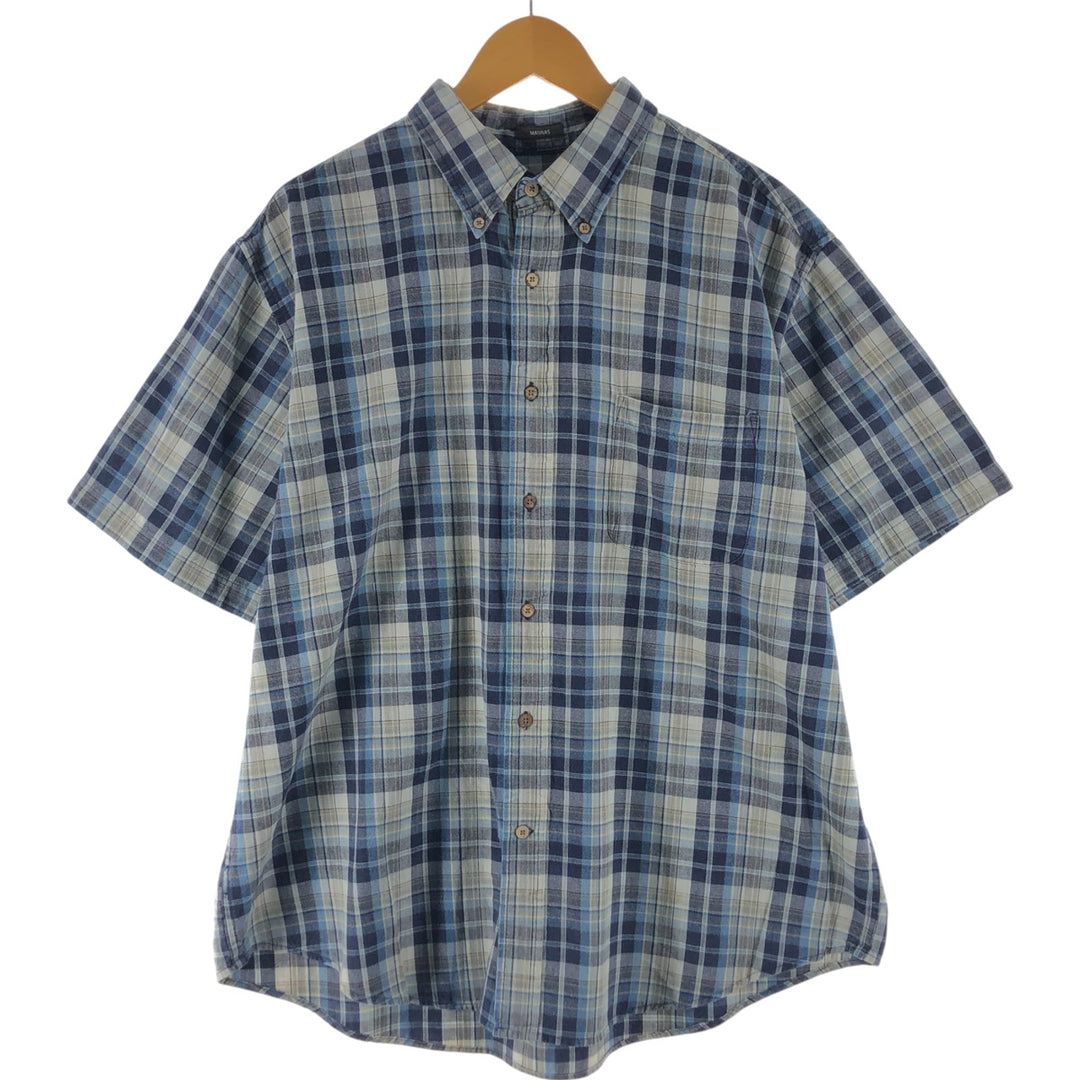 St. John's Bay Short Sleeve Button-Down Check Shirt, Men's XL cotton navy blue type Vintage Second Hand