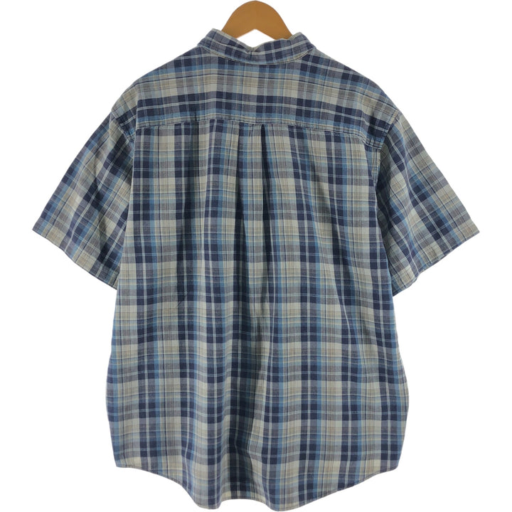 St. John's Bay Short Sleeve Button-Down Check Shirt, Men's XL cotton navy blue type Vintage Second Hand