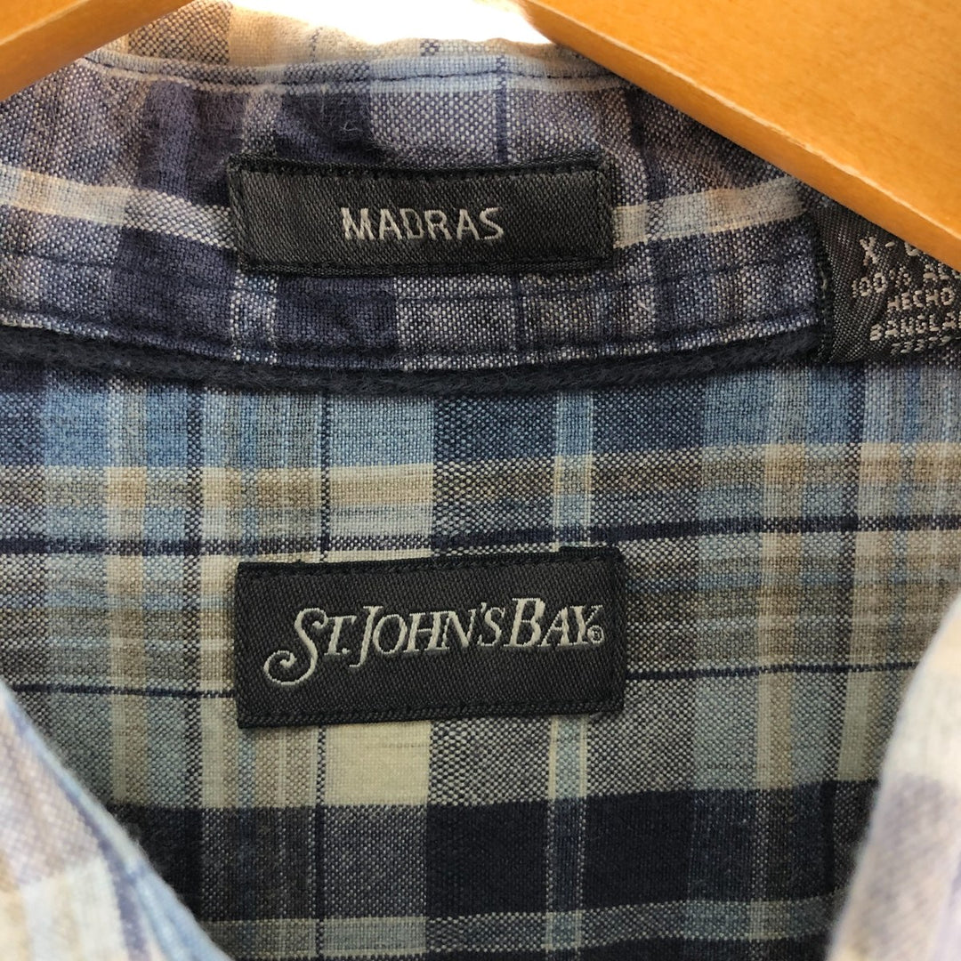 St. John's Bay Short Sleeve Button-Down Check Shirt, Men's XL cotton navy blue type Vintage Second Hand