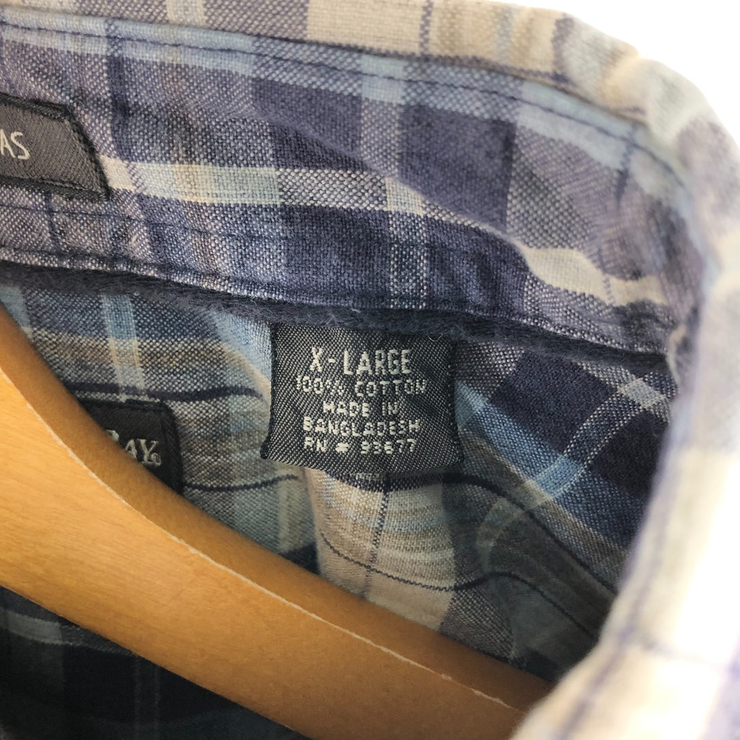 St. John's Bay Short Sleeve Button-Down Check Shirt, Men's XL cotton navy blue type Vintage Second Hand
