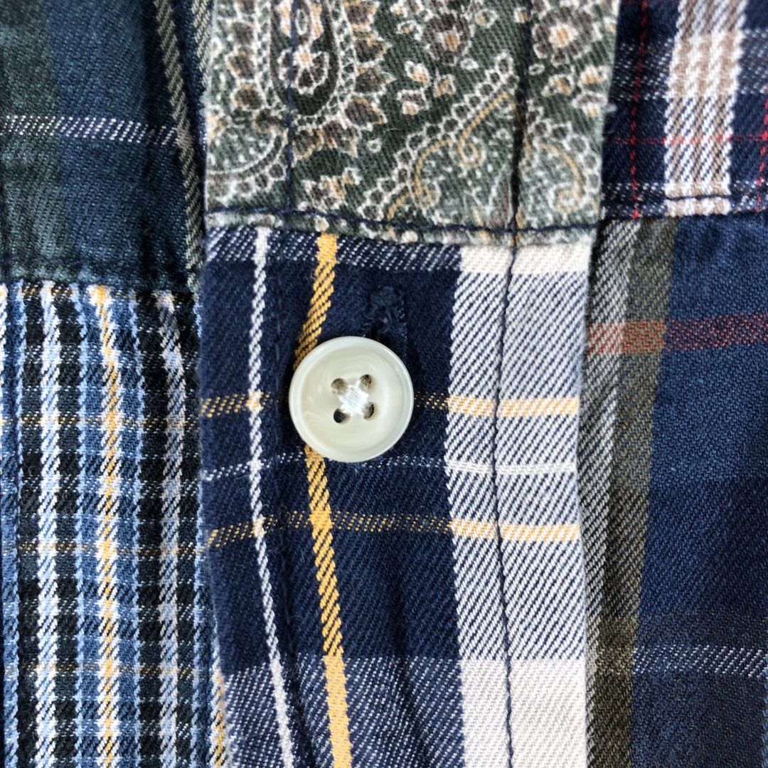 GAP Patchwork Short Sleeve Button-Down Check Shirt, Men's Size XL cotton navy blue type Vintage Second Hand