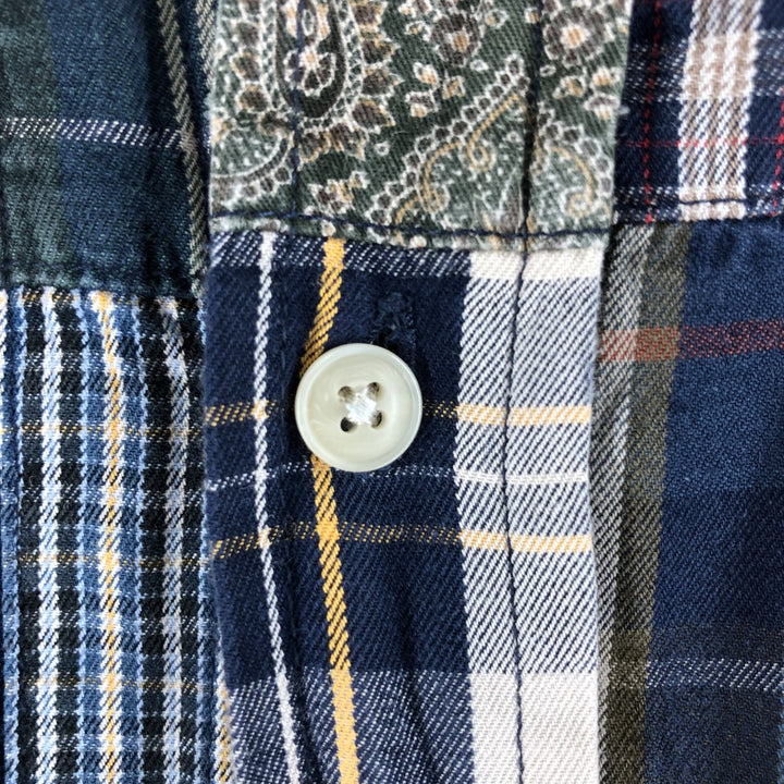 GAP Patchwork Short Sleeve Button-Down Check Shirt, Men's Size XL cotton navy blue type Vintage Second Hand