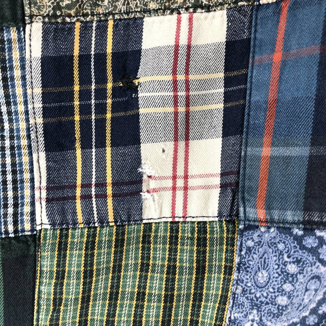 GAP Patchwork Short Sleeve Button-Down Check Shirt, Men's Size XL cotton navy blue type Vintage Second Hand