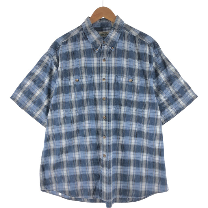 St. John's Bay Short Sleeve Button-Down Check Shirt, Men's XL cotton blue type Vintage Second Hand