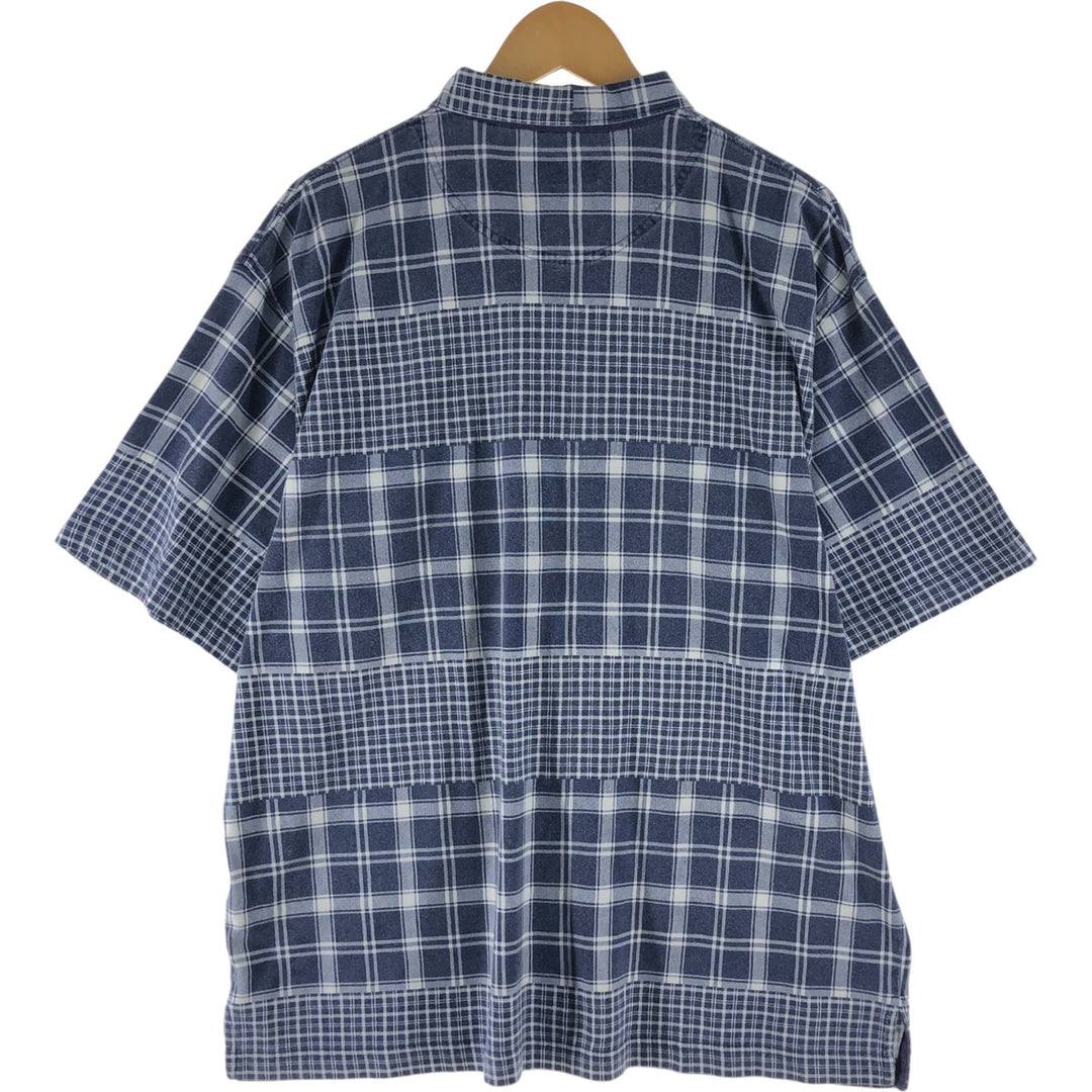 Timberland Short Sleeve Cotton Check Box Shirt, Men's Size Medium cotton navy blue type Vintage Second Hand