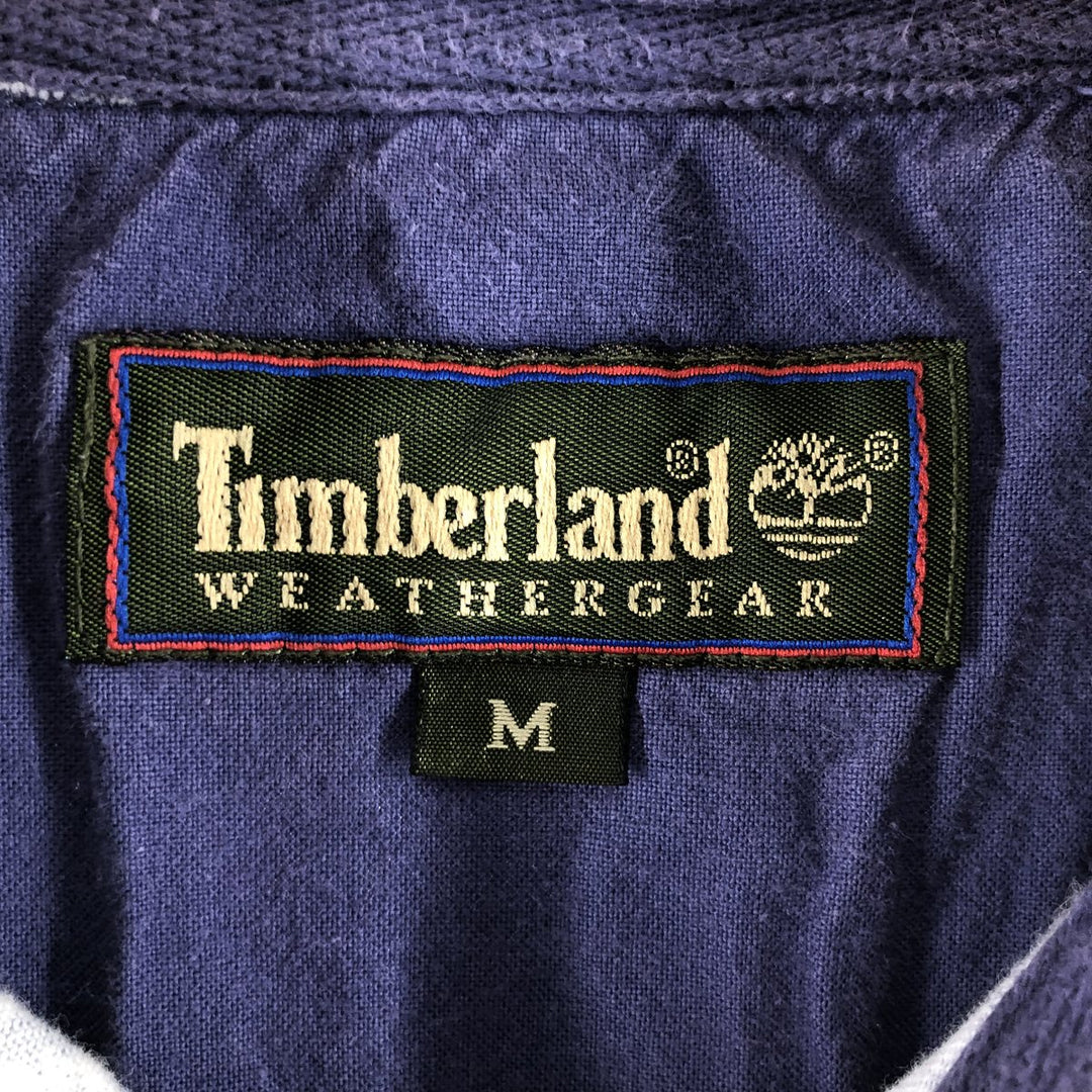 Timberland Short Sleeve Cotton Check Box Shirt, Men's Size Medium cotton navy blue type Vintage Second Hand