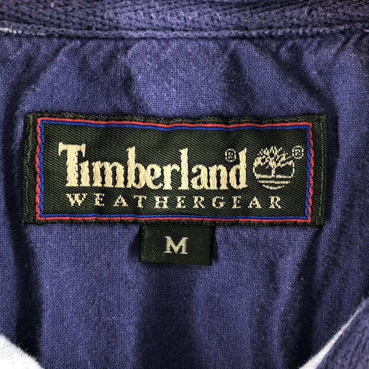 Timberland Short Sleeve Cotton Check Box Shirt, Men's Size Medium cotton navy blue type Vintage Second Hand