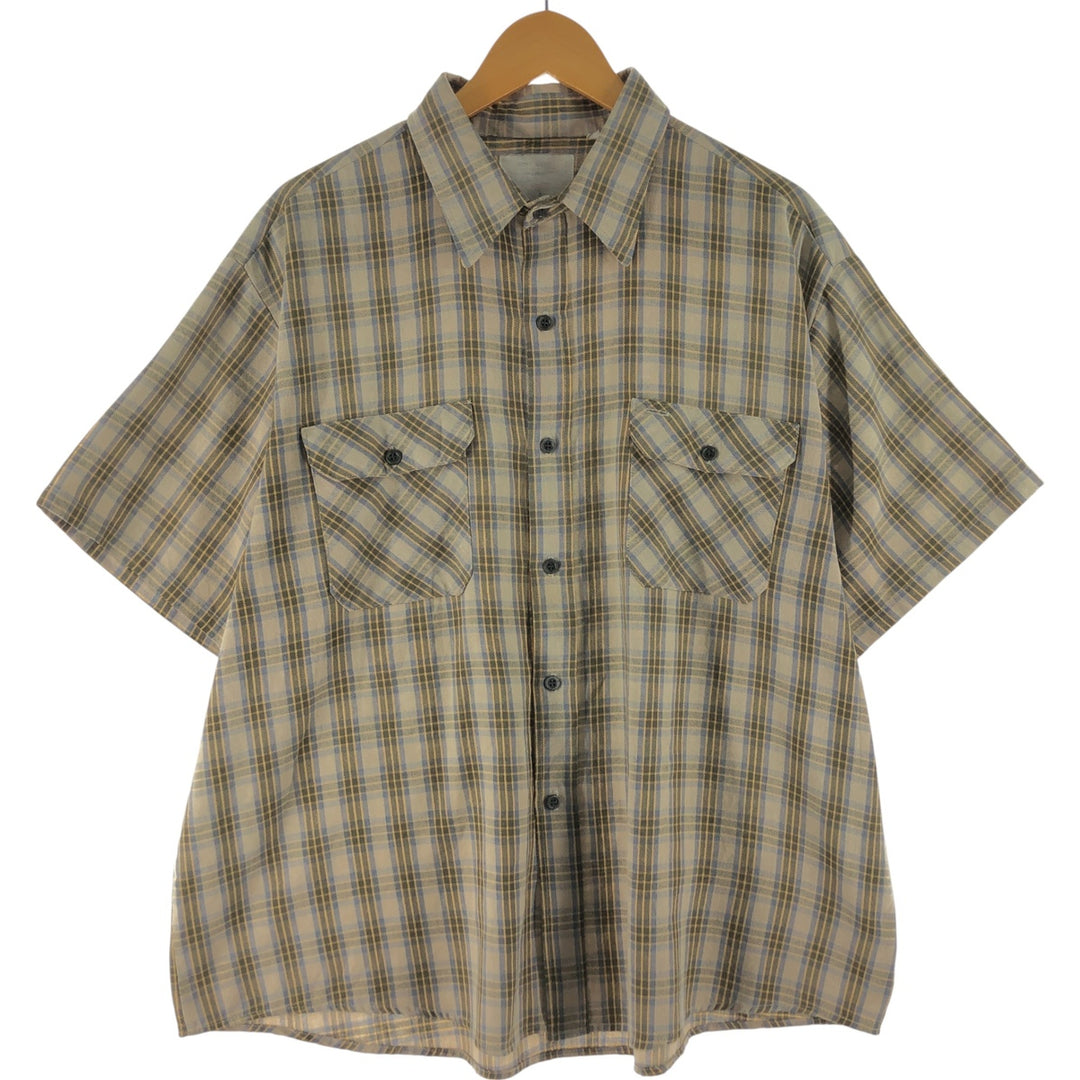 Check Pattern Short Sleeve Polycotton Shirt, Men's XXL polyester Green type dark green Vintage Second Hand