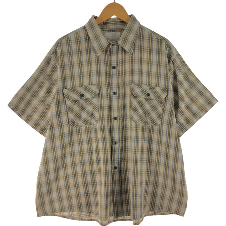 Check Pattern Short Sleeve Polycotton Shirt, Men's XXL polyester Green type dark green Vintage Second Hand