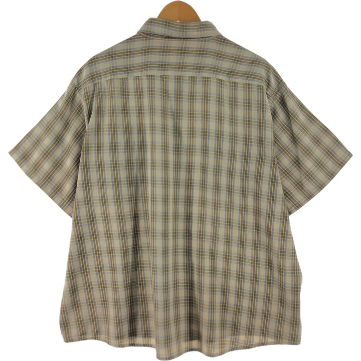 Check Pattern Short Sleeve Polycotton Shirt, Men's XXL polyester Green type dark green Vintage Second Hand