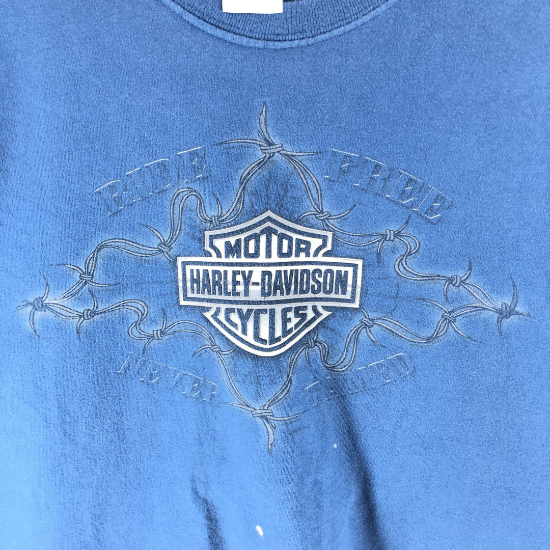 00'S Harley-Davidson Motorcycle Bike T-shirt Made in USA Men's XXL cotton blue type Vintage Second Hand