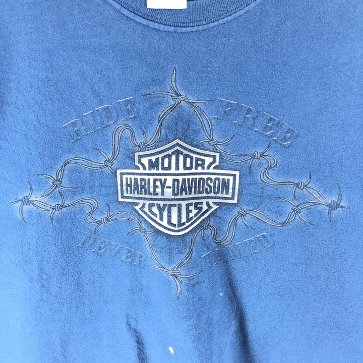 00'S Harley-Davidson Motorcycle Bike T-shirt Made in USA Men's XXL cotton blue type Vintage Second Hand