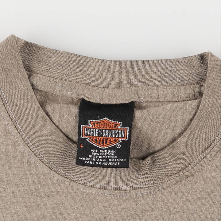00'S Harley-Davidson Motorcycle Bike T-shirt Made in USA Men's L size cotton Khaki type Vintage Second Hand