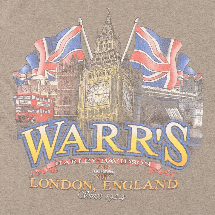 00'S Harley-Davidson Motorcycle Bike T-shirt Made in USA Men's L size cotton Khaki type Vintage Second Hand