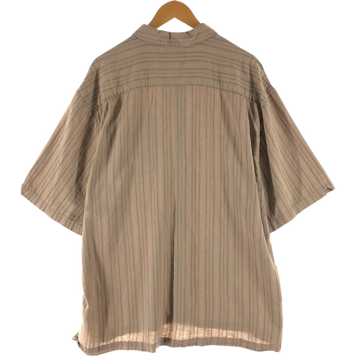 Columbia Stripe Pattern Short Sleeve Cotton x Linen Shirt Box Shirt Men's XL linen beige type brown Vintage Second Hand
