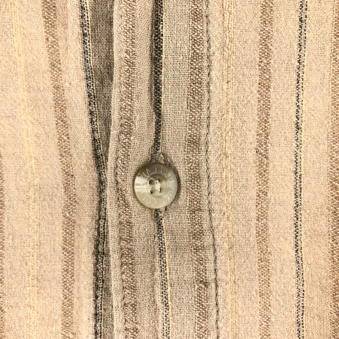 Columbia Stripe Pattern Short Sleeve Cotton x Linen Shirt Box Shirt Men's XL linen beige type brown Vintage Second Hand