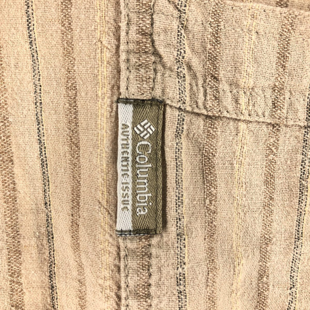 Columbia Stripe Pattern Short Sleeve Cotton x Linen Shirt Box Shirt Men's XL linen beige type brown Vintage Second Hand