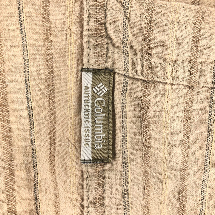 Columbia Stripe Pattern Short Sleeve Cotton x Linen Shirt Box Shirt Men's XL linen beige type brown Vintage Second Hand