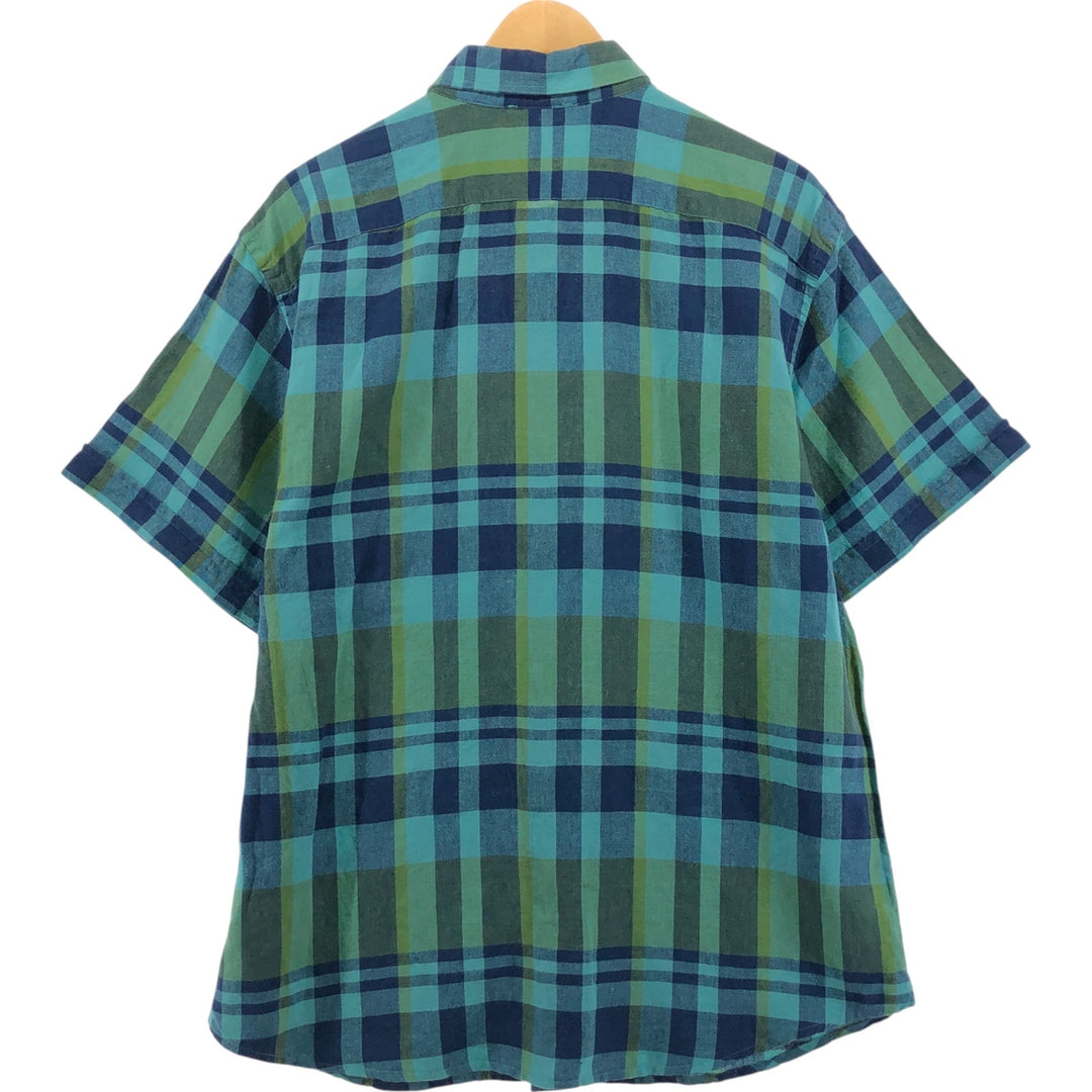 Banana Republic Check Pattern Short Sleeve Cotton x Linen Shirt Men's XL linen green type Vintage Second Hand