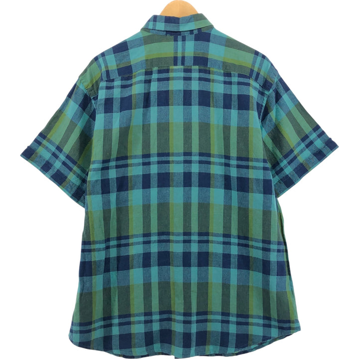 Banana Republic Check Pattern Short Sleeve Cotton x Linen Shirt Men's XL linen green type Vintage Second Hand