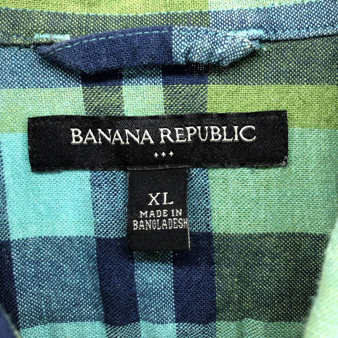 Banana Republic Check Pattern Short Sleeve Cotton x Linen Shirt Men's XL linen green type Vintage Second Hand