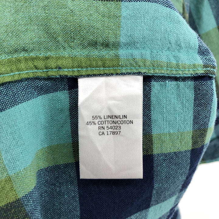 Banana Republic Check Pattern Short Sleeve Cotton x Linen Shirt Men's XL linen green type Vintage Second Hand
