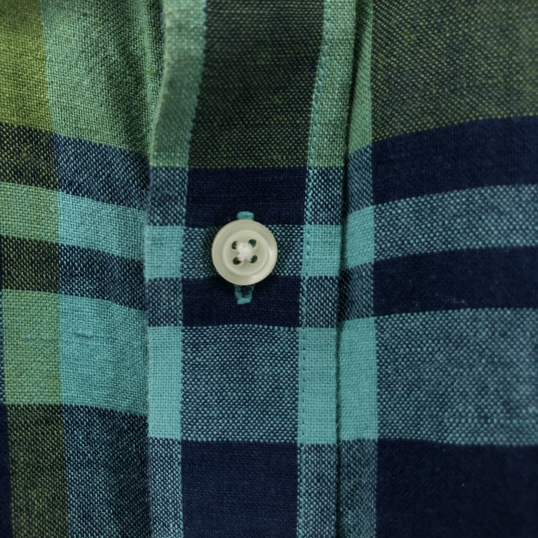 Banana Republic Check Pattern Short Sleeve Cotton x Linen Shirt Men's XL linen green type Vintage Second Hand