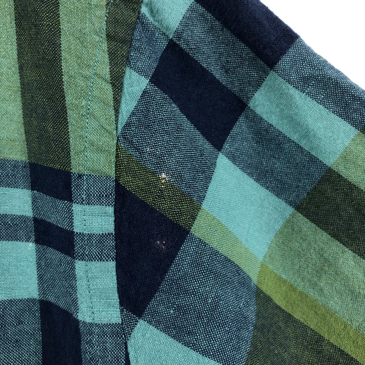 Banana Republic Check Pattern Short Sleeve Cotton x Linen Shirt Men's XL linen green type Vintage Second Hand